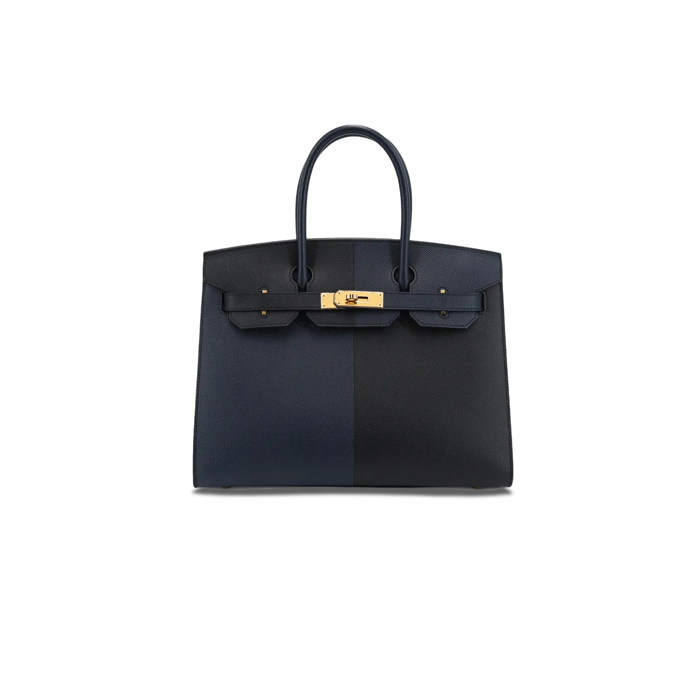 HERMÈS MASTER BIRKIN 25 EPSOM BLACK AND MIDNIGHT BLUE WITH FLORIDA BLUE INTERIOR GOLD BUCKLES H028367CC01 (25*18*13cm)